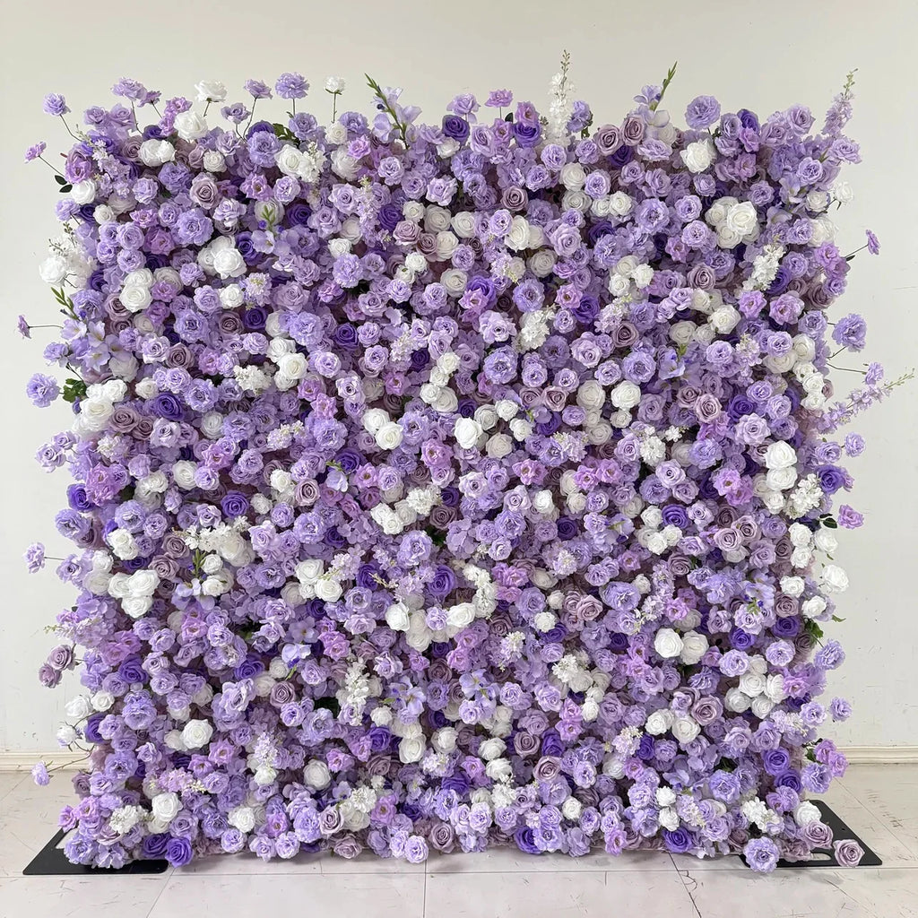 W-B041 New Purple Flower Wall 5D Rolled up Backdrop Flower Wall Party Wedding Decorative Flowers Wall for Birthday Party