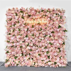 High-End Pink Fabric-Backed Artificial Flower Wall | Wedding Backdrop & Photography Background for Bridal Decoration