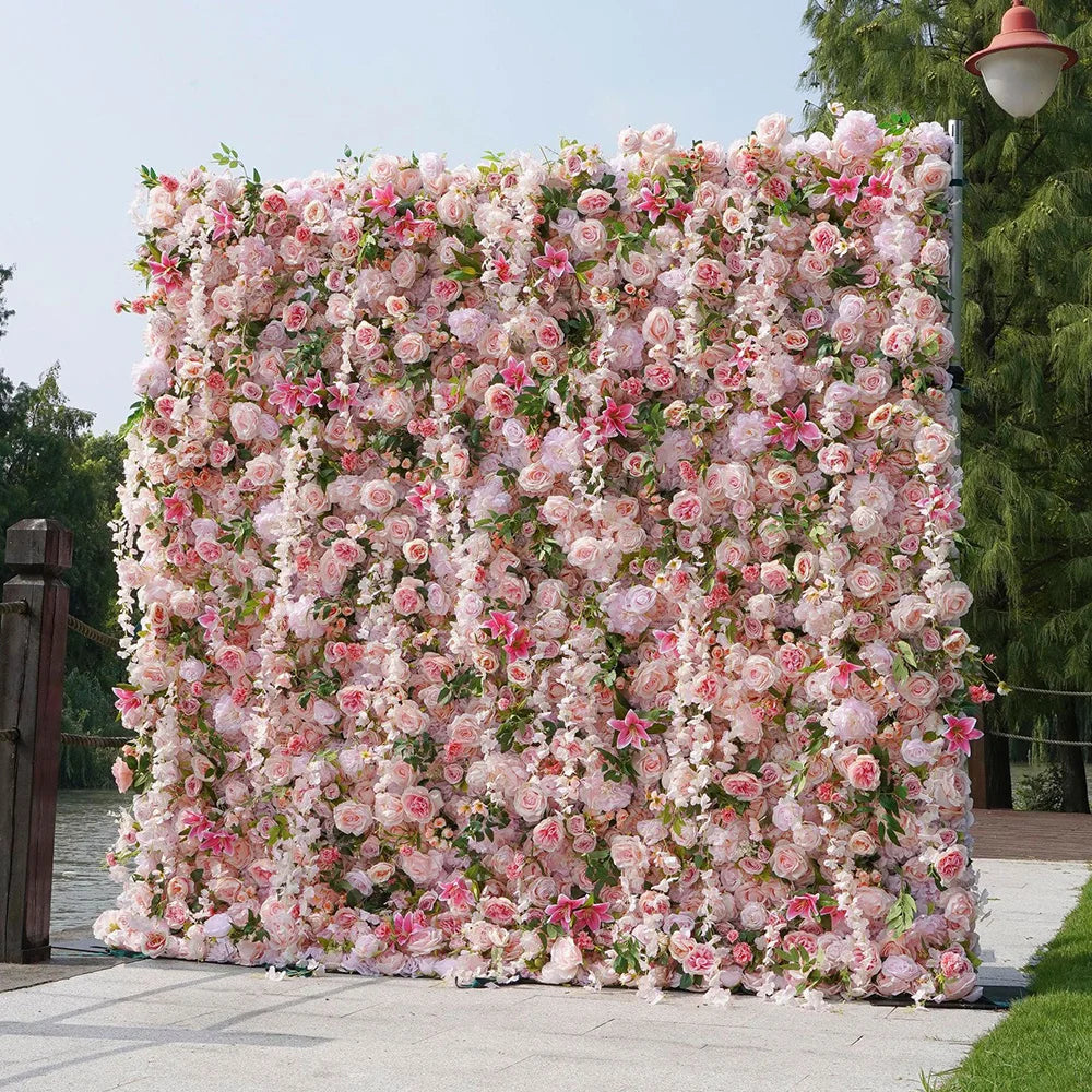 2x2M Flower Wall Panel 3D Silk Rose Floral Wall Decor for Wedding Home Decor Background Shop Party Photo Arrangement