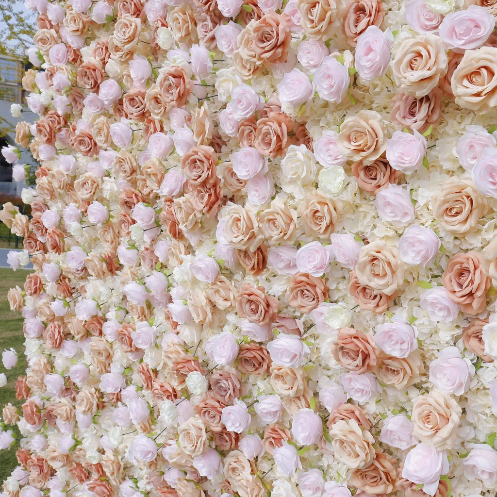 5D Simulation Cotton Elegant Pink White Rose Flower Wall Background for Wedding Venue Layout Photo Props