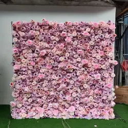 Cheap Artificial Rose Flower Wall Panel Backdrop Roll up 8ft X 8ft Flower Wall for Wedding Party Event Decoration - Small / #6 Colorful