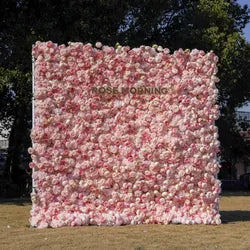 Wholesale Cloth Base Artificial Rose Flower Wall Background Wedding Decoration Sign-in Flower Row for Reception Flower Wall - 1*1m(3.28*3.28ft) / milky white 11