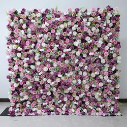 A01 Custom Pink White Floral Wall Panel Backdrop 3D 5D Roll up Zipper Fabric Artificial Silk Rose Flower Wall for Wedding Decor - #48 149