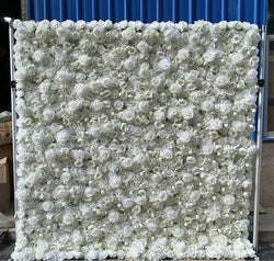 A01 Custom Pink White Floral Wall Panel Backdrop 3D 5D Roll up Zipper Fabric Artificial Silk Rose Flower Wall for Wedding Decor - #57 380