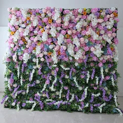 A01 Custom Pink White Floral Wall Panel Backdrop 3D 5D Roll up Zipper Fabric Artificial Silk Rose Flower Wall for Wedding Decor - #51 433