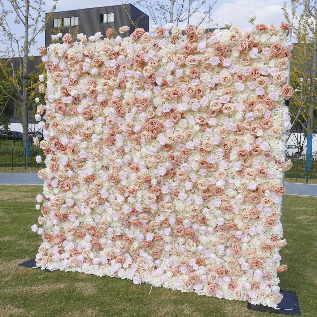 5D Simulation Cotton Elegant Pink White Rose Flower Wall Background for Wedding Venue Layout Photo Props