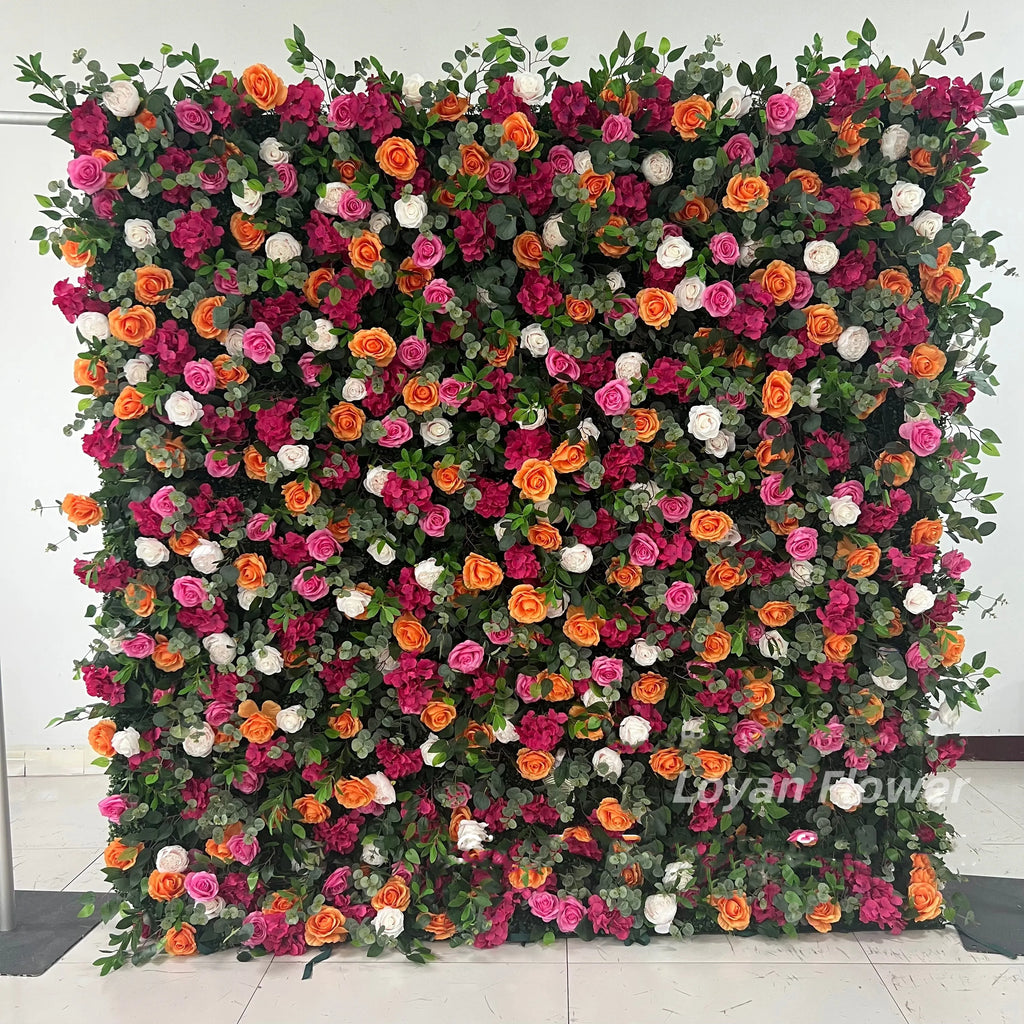 Hot Selling 8ft X 8ft Colorful Artificial Flower Wall Panel Wedding Backdrop with Floral Arrangement