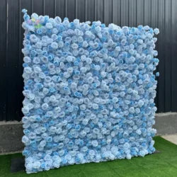White Baby Breath Rose Artificial Flower Wall Backdrop Roll up 5D Simulation Floral Wall Wedding Banquet Hall Event Photo - 1*1ft / 31