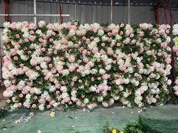 Wholesale Forest Artificial Flower Wall Roll up 8ftx8ft Greenery Silk Floral Wall Wedding Backdrop Decoration for Photography