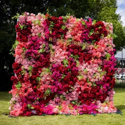Wedding Party Event Decor  Flower Wall Panel  3D Roll up Fabric Cloth Artificial Silk Rose Flower Wall Backdrop - 1*1m   5