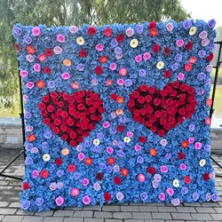 Custom 3D 5D Fabric Cloth Roll up Artificial Silk Rose Peony Flowers Wall Backdrop Panel Wedding Decor Artificial Flower Wall - 240x240cm(8x8ft) / MYQ05