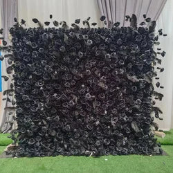 F198 Luxury Restaurant Wall Backdrop Decor Burgundy Flower Mat Artificial 3D 5D Red Faux Silk Rose Flower Wall for Wedding Event - 8ft x 8ft , 4ft x 8ft , 10ft x 8ft , or Custom / 54 flower wall