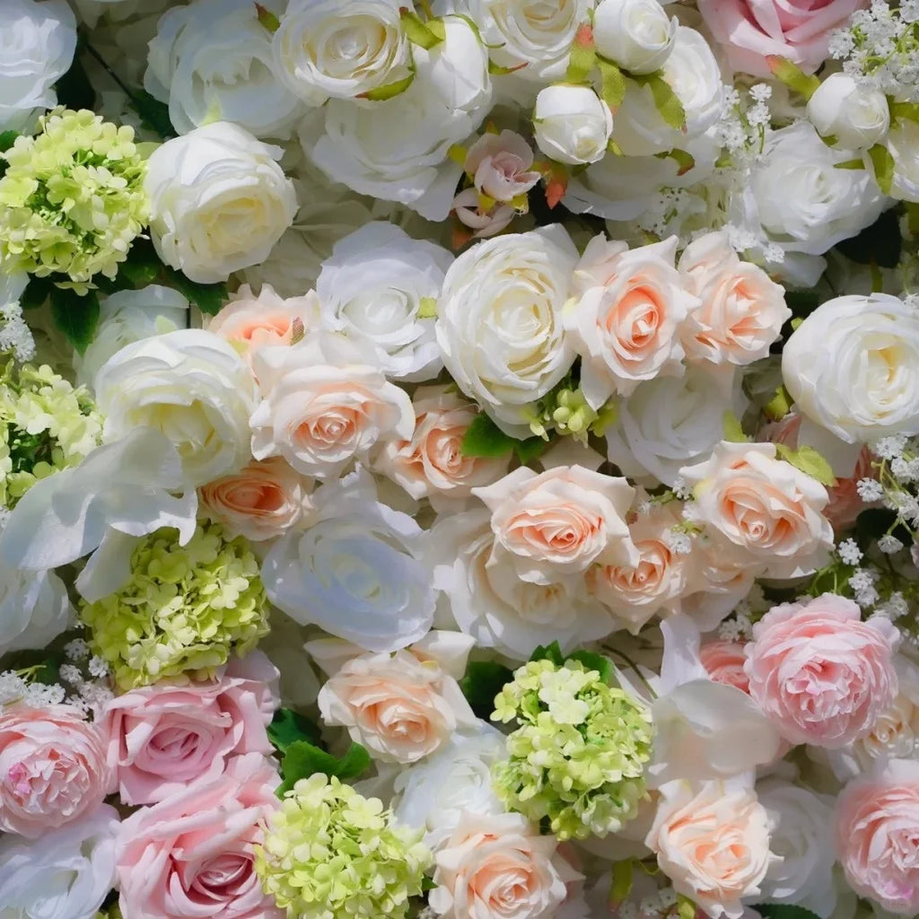 Wholesale Cloth Base Artificial Rose Flower Wall Background Wedding Decoration Sign-in Flower Row for Reception Flower Wall