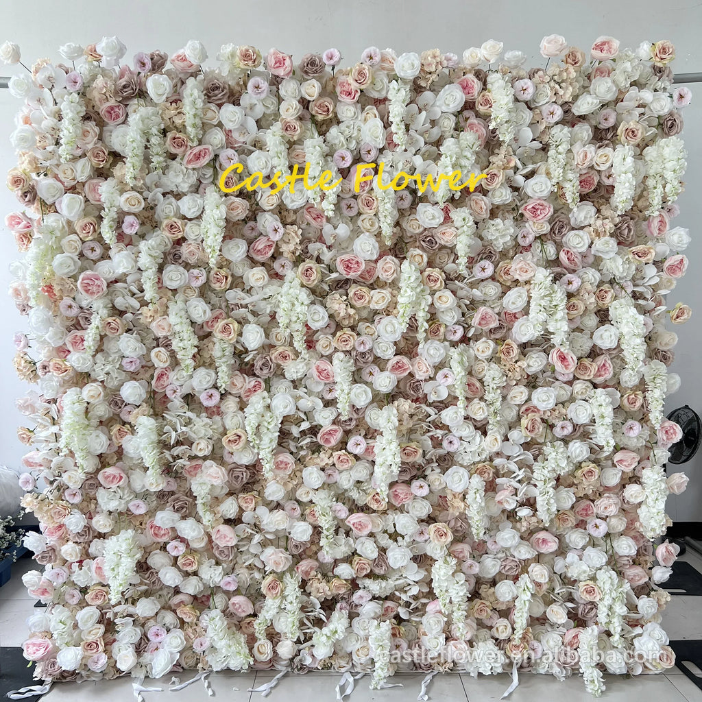 Customized 3D Silk Roll up Cloth Back Drop Panel 8ft X 8ft Wedding Events Artificial Red Rose Flower Wall Backdrop for Wedding