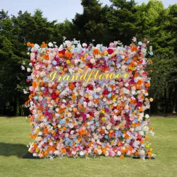 8x8 ft Silk Flower Wall Panel Square Artificial Floral Backdrop for Wedding Hotel Banquet Event Decoration - 8ft*8ft / Pink 22
