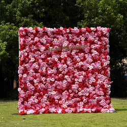 Wedding Party Event Decor  Flower Wall Panel  3D Roll up Fabric Cloth Artificial Silk Rose Flower Wall Backdrop - 1*1m   14