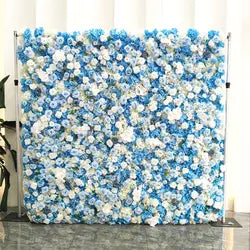 Pink White Rose Gradient Artificial Flower Background Wall Red Gradient Roses Net Red Punch Card Rose Hydrangea Flower Wall - One square unit / Green-style 8