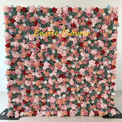 Custom OEM ODM Artificial Flower Wall 3D Mixed Silk Artificial Flowers Handmade Roll up Backdrop for Wedding Event Party Decor - 8ft*8ft, 10ft*10ft, Customized / FW723
