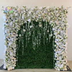 White Baby Breath Rose Artificial Flower Wall Backdrop Roll up 5D Simulation Floral Wall Wedding Banquet Hall Event Photo