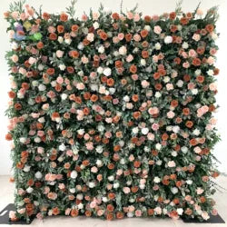 White Baby Breath Rose Artificial Flower Wall Backdrop Roll up 5D Simulation Floral Wall Wedding Banquet Hall Event Photo - 1*1ft / #26