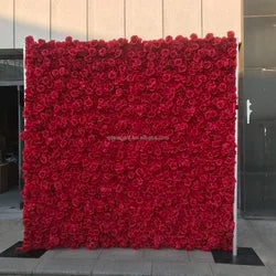 EG-M041 5D 8ft X 8ft Roll up Fabric Flower Wall Artificial Rose White Flower Wall for Wedding Backdrop Decoration