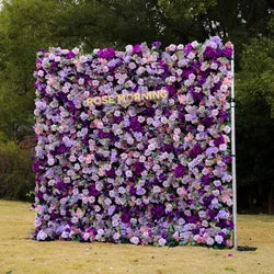 Wholesale Cloth Base Artificial Rose Flower Wall Background Wedding Decoration Sign-in Flower Row for Reception Flower Wall