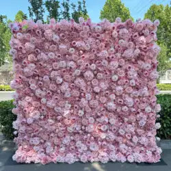 White Baby Breath Rose Artificial Flower Wall Backdrop Roll up 5D Simulation Floral Wall Wedding Banquet Hall Event Photo - 1*1ft / #24