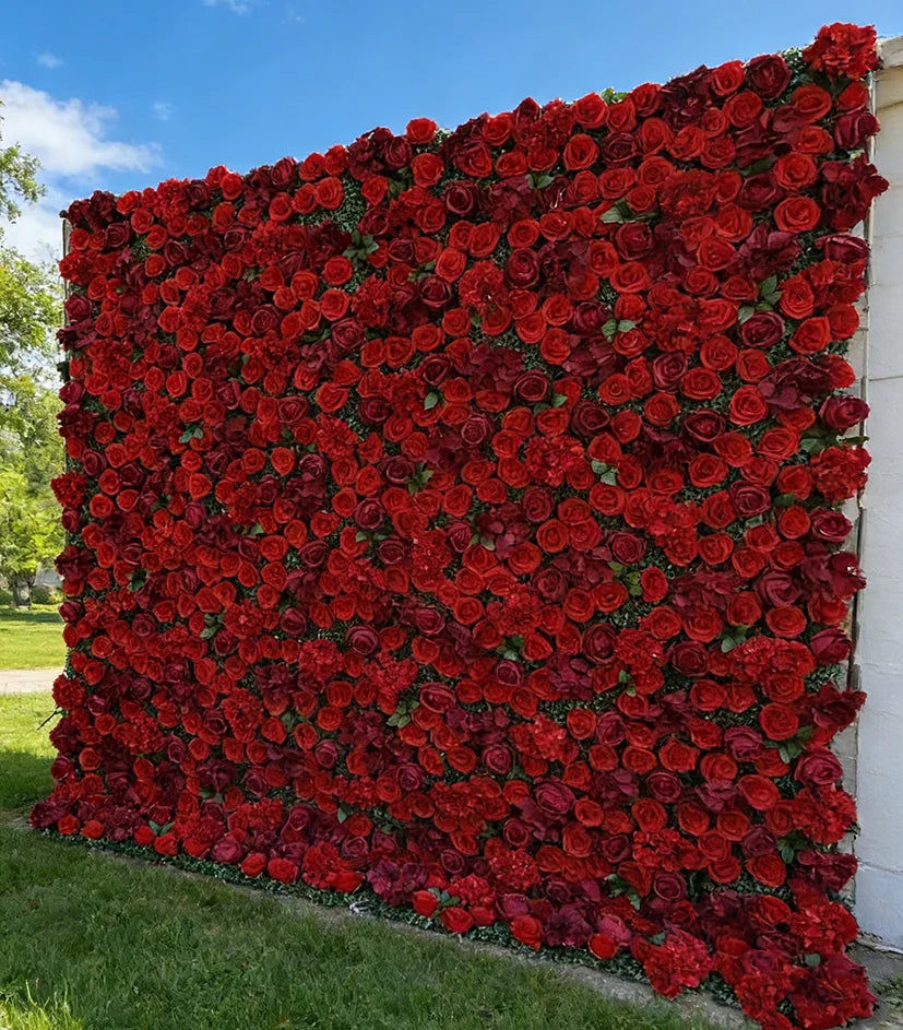 Luxury Rollable Silk Artificial Red Rose Flower Wall 8ft X 8ft Wedding Photography Backdrop Wholesale