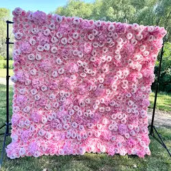 Custom 3D 5D Fabric Cloth Roll up Artificial Silk Rose Peony Flowers Wall Backdrop Panel Wedding Decor Artificial Flower Wall - 240x240cm(8x8ft) / MYQ03