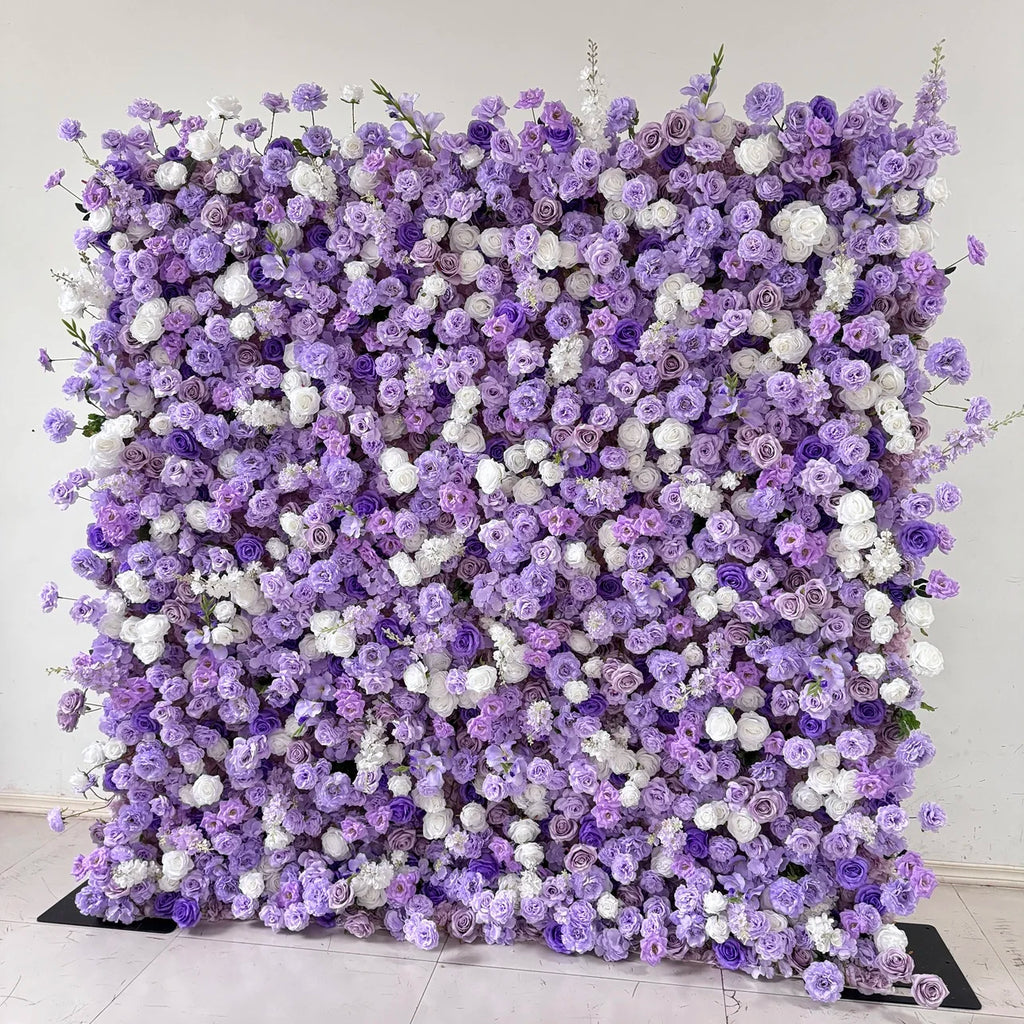 W-B041 New Purple Flower Wall 5D Rolled up Backdrop Flower Wall Party Wedding Decorative Flowers Wall for Birthday Party
