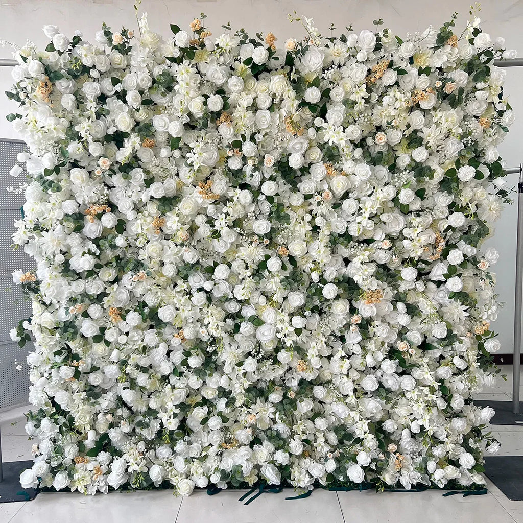 O-W011 8ft X 8ft  Roll up Cloth Flower Wall Backdrop Events Wedding Decor Artificial Flowers Wall Silk Rose Wall Flower Decor