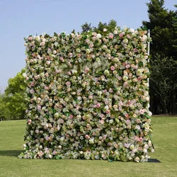 Wholesale Cloth Base Artificial Rose Flower Wall Background Wedding Decoration Sign-in Flower Row for Reception Flower Wall - 1*1m(3.28*3.28ft) / red pink white 20