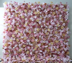 A01 Custom Pink White Floral Wall Panel Backdrop 3D 5D Roll up Zipper Fabric Artificial Silk Rose Flower Wall for Wedding Decor - #23 409