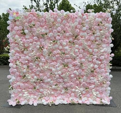 White Baby Breath Rose Artificial Flower Wall Backdrop Roll up 5D Simulation Floral Wall Wedding Banquet Hall Event Photo