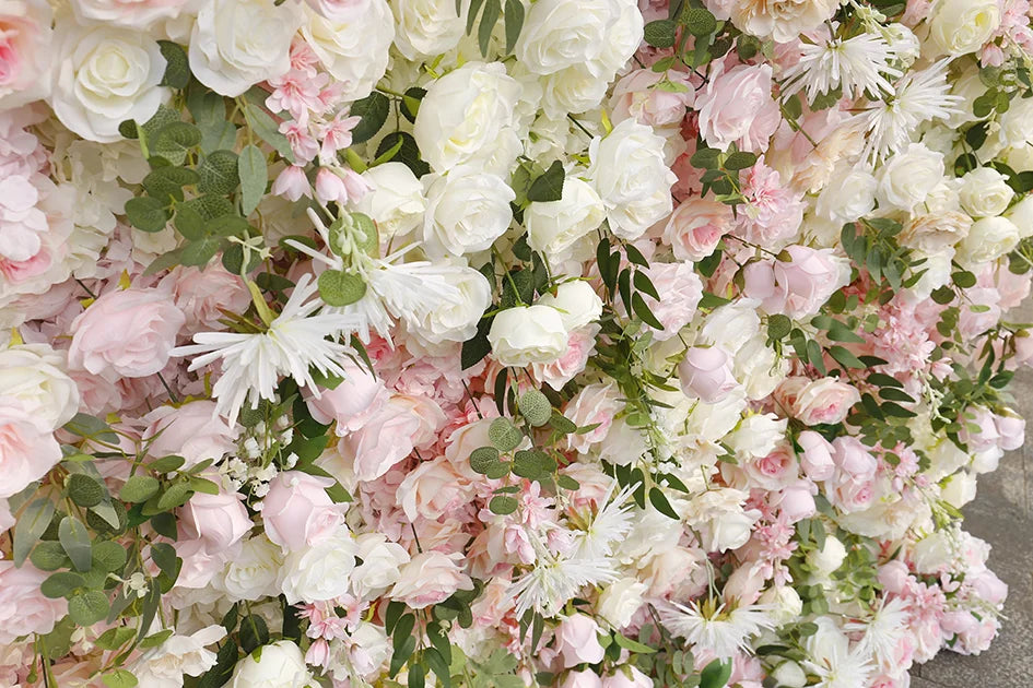 Hot Sale Luxury Custom-made Roll-up Artificial Flower Wall Pink & White Wedding Backdrop