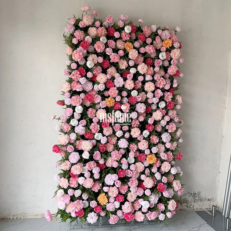 MSFAME Artificial Flowers Wall Wedding Decoration 5D Large Panel Backdrop Peony Pink Flower Wall