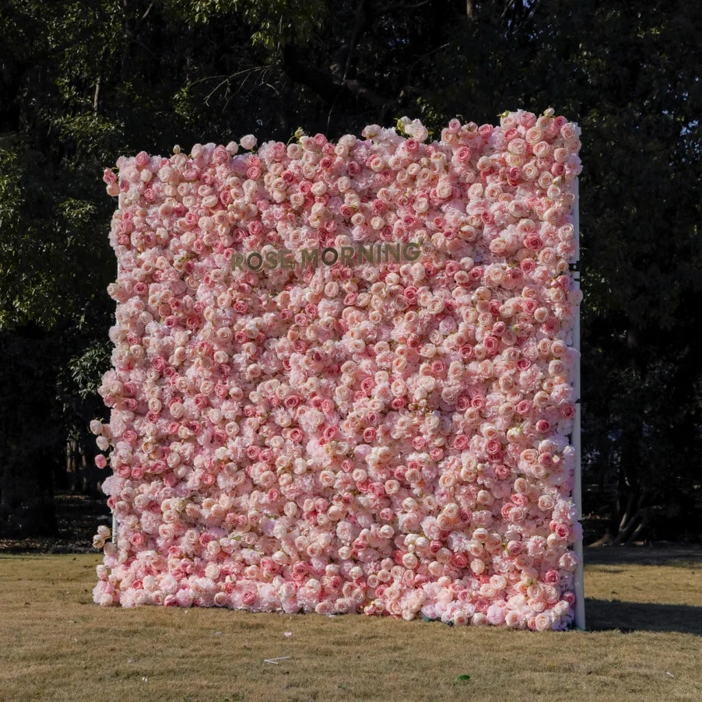 Ultra-realistic Customization Artificial Flower Wall 3D Red Rose Backdrop Silk Fabric Rollable Type