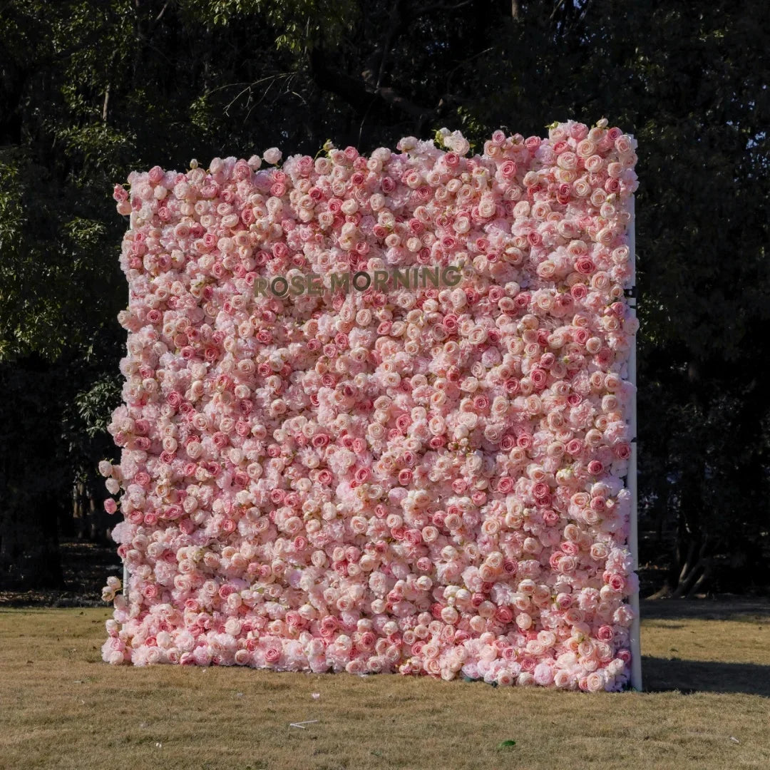 Ultra-realistic Customization Artificial Flower Wall 3D Red Rose Backdrop Silk Fabric Rollable Type