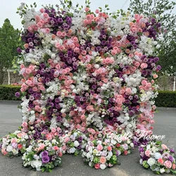W-B041 New Purple Flower Wall 5D Rolled up Backdrop Flower Wall Party Wedding Decorative Flowers Wall for Birthday Party - 8ft*8ft, 10ft*10ft, custome / FW709