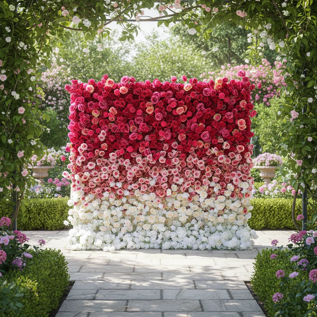 Artificial Flowers Gradient Pink Artificial Flower Wall, Floral Backdrop for Wedding & Hotel Event Decoration