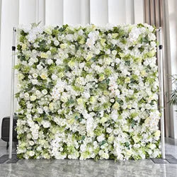 Pink White Rose Gradient Artificial Flower Background Wall Red Gradient Roses Net Red Punch Card Rose Hydrangea Flower Wall - One square unit / Green-style 2