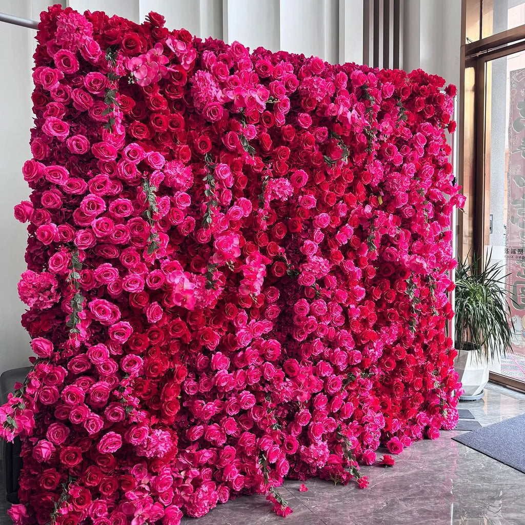 High-density Cloth-based Flower Wall pink Background Wall Three-dimensional Simulated Flower Wall for Wedding Decoration